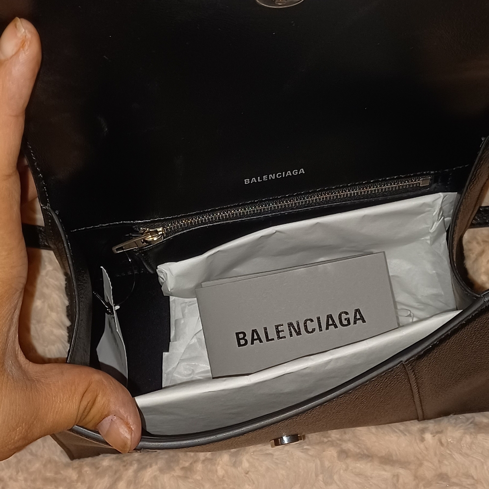 NWT SMALL Balenciaga Hourglass purse Leather Black (Silver not Brass "B") - Picture 7 of 16
